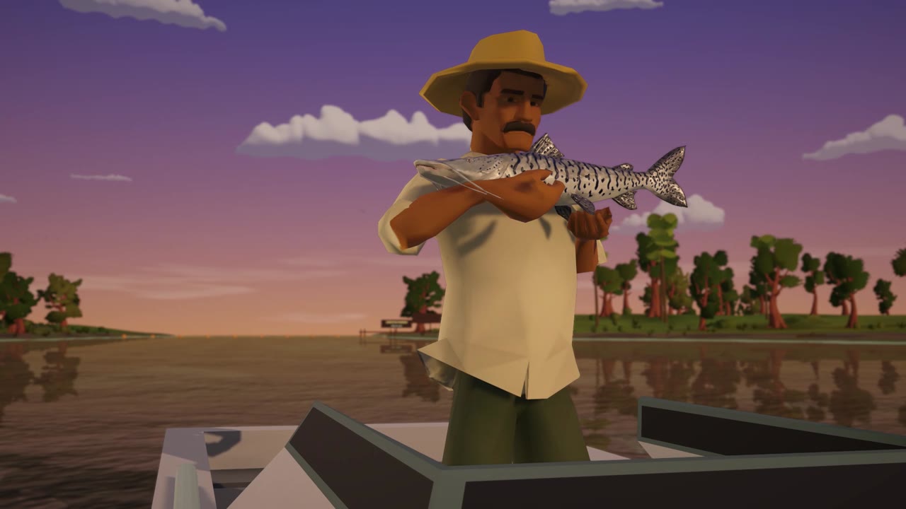 Cachara na mão do pescador em pé, no Rio Paraguai